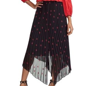 MAJE sz 2 - Medium - Pleated Black Midi Skirt with Embroidered Hearts